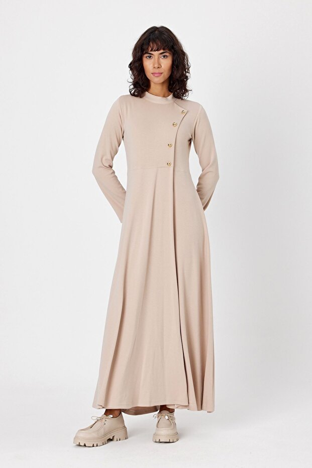 Monche Double Breasted Covered Oversize Soft Textured Dress