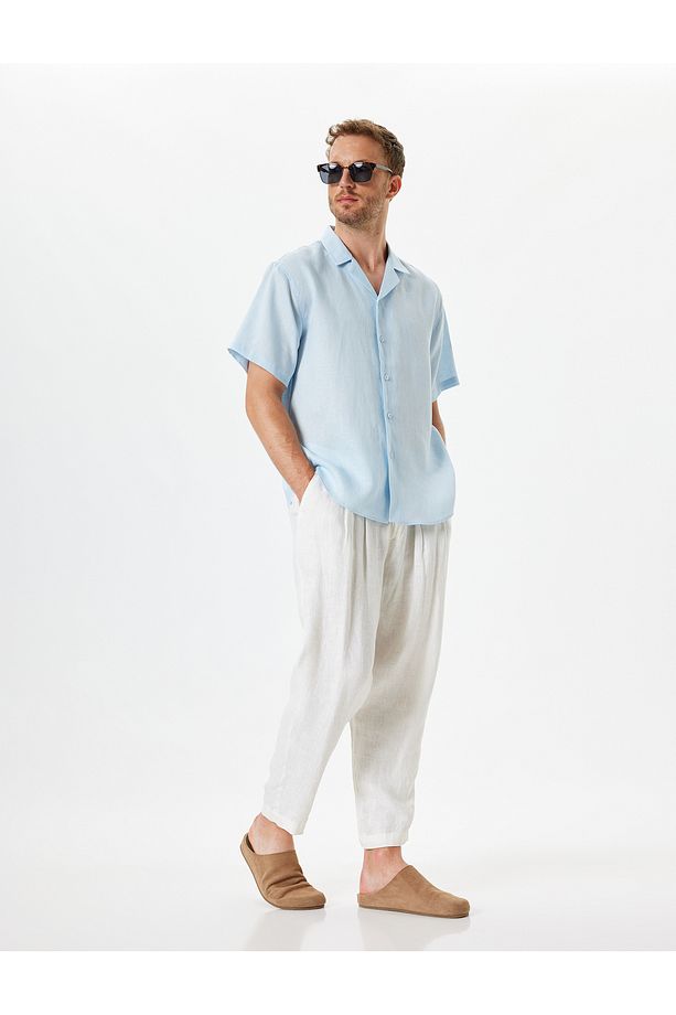 Keten Gömlek Basic Devrik Yaka Regular Fit - 1