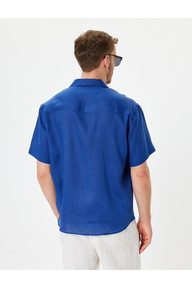 Keten Gömlek Basic Devrik Yaka Regular Fit - 4