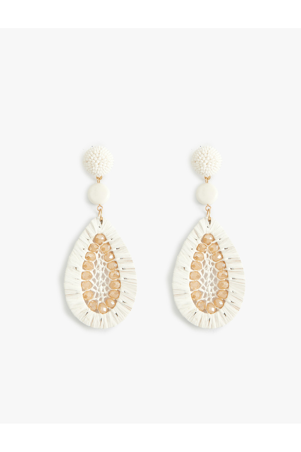 Straw Dangle Abstract Earrings - Bead Detailed