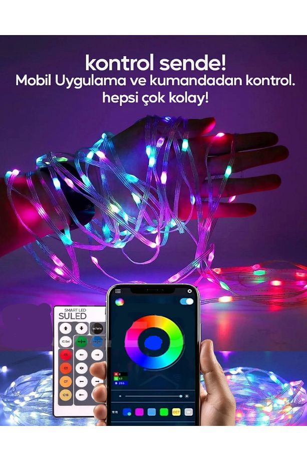 Bluetoothlu Animasyonlu Sese Duyarlı Usb İle Çalışan 10 Metre Smart Şerit Led Pilli Rgb şerit Led Tv - 2