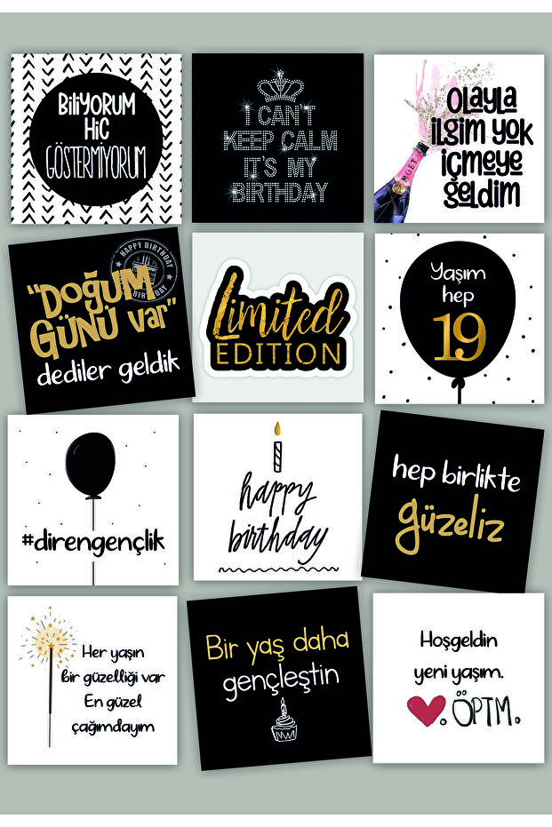 12 Pcs Motto Card Set for Birthday Party