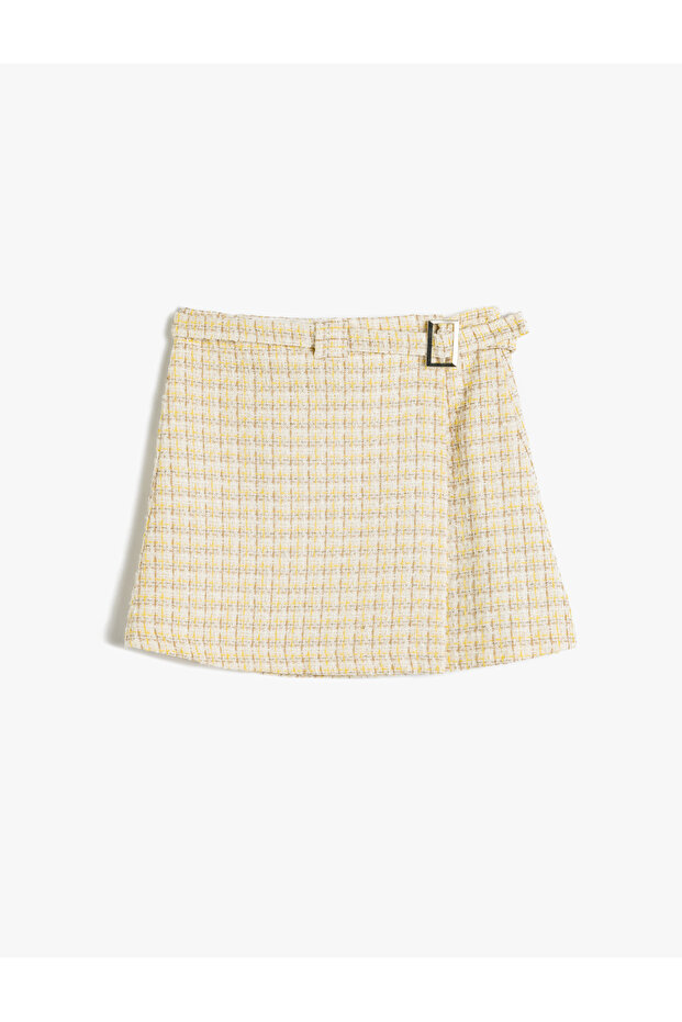 Tweed Skirt Plaid Double-Breasted with Buckle Detail