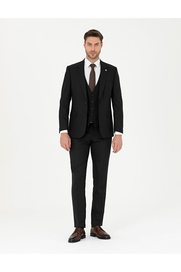 Black Slim Fit Striped Vest Suit 50285266-Vr046