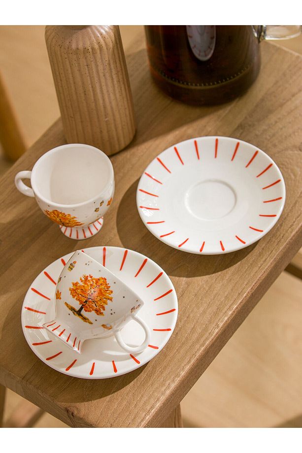 LCW HOME Ekru Sonbahar Temalı 2 Kişilik Porselen Kahve Fincan Takımı 90 Ml - 2