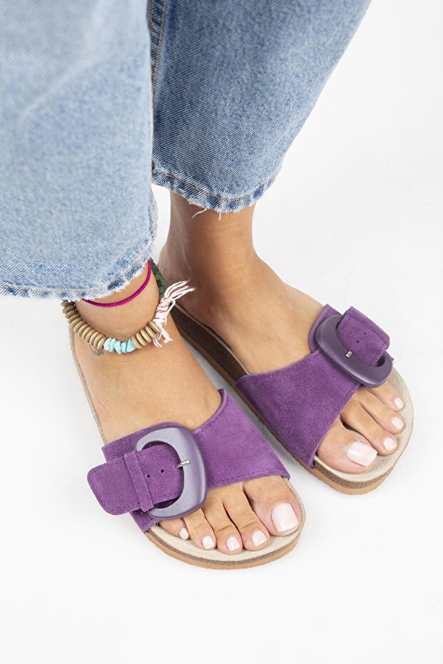Alandra Women's Genuine Leather Purple Slippers