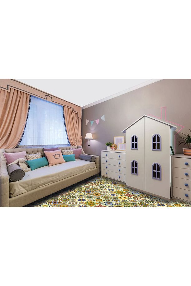 Kendinden Yapışkanlı Sarı Tile Desenli Pvc Karo 15x15 Cm 10'lu Paket - 6