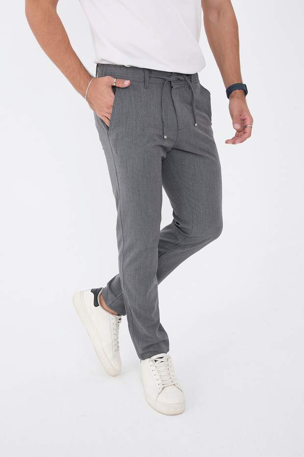 Men's Winter Jogger Slimfit Waist Half Elastic Dark Gray Fabric Pants