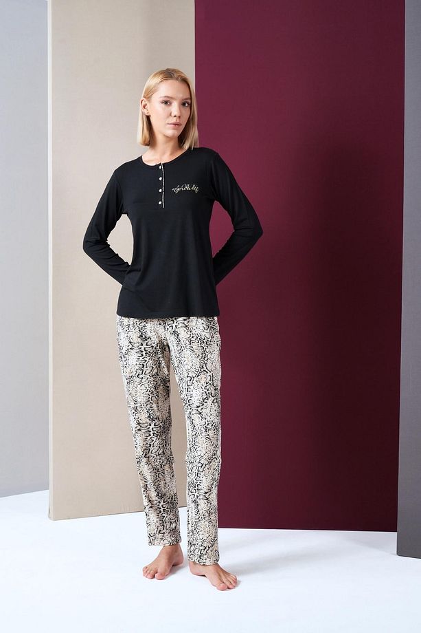 Kadın Patlı Desenli Uzun Kol Pijama Takım - 3