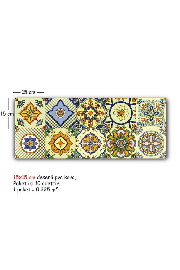 Kendinden Yapışkanlı Sarı Tile Desenli Pvc Karo 15x15 Cm 10'lu Paket - 4