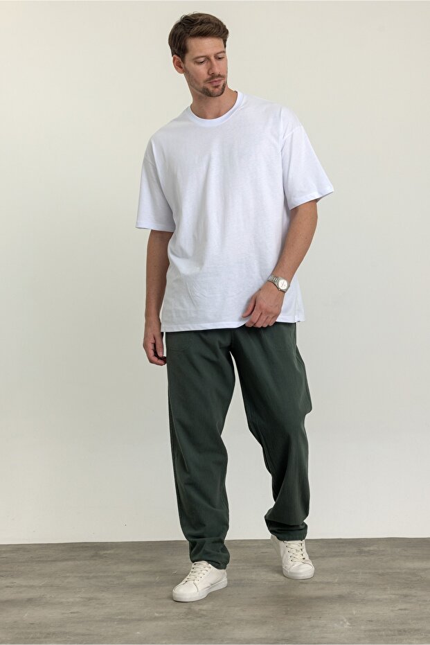 Men's Baggy Fit Khaki Linen Blended Trousers