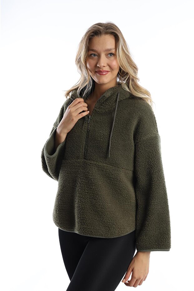 Women's Hooded Plush Sweat Khaki