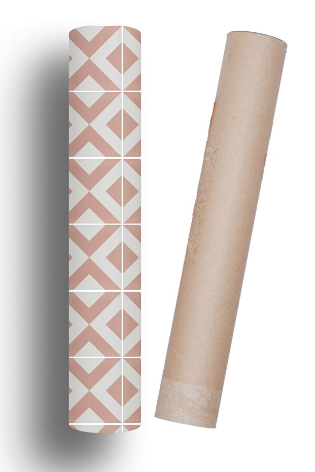 Kendinden Yapışkanlı Laminasyonlu Pembe Karo Taş Desen Yer Kaplama Folyosu - 3