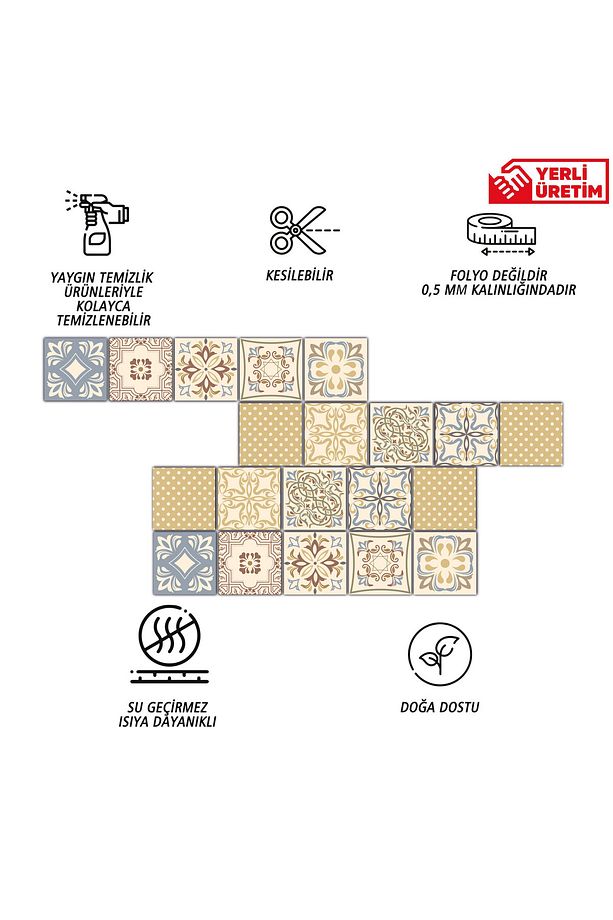 Kendinden Yapışkanlı Retro Sarı Desenli Pvc Karo 20x20 Cm 6'lı Paket - 3