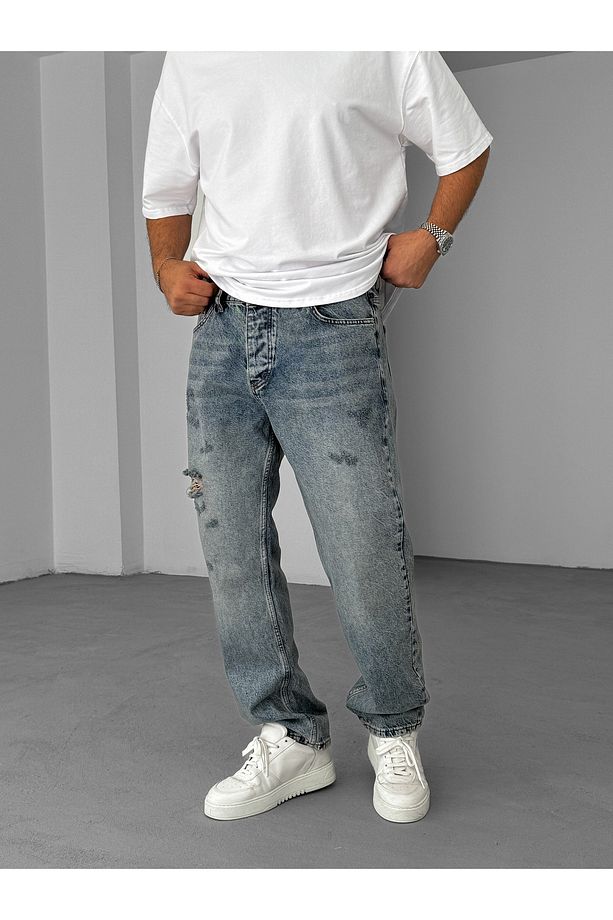 Açık Mavi Tek Yırtıklı Baggy Jean KE-609 - 2