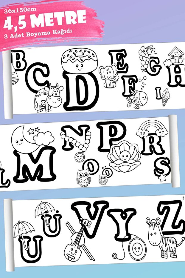 Letter Themed Educational Activity Giant Coloring Paper 4.5 Meters