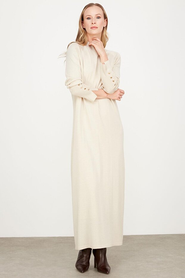 Yarım Balıkçı Basic Triko Elbise BEJ - 3