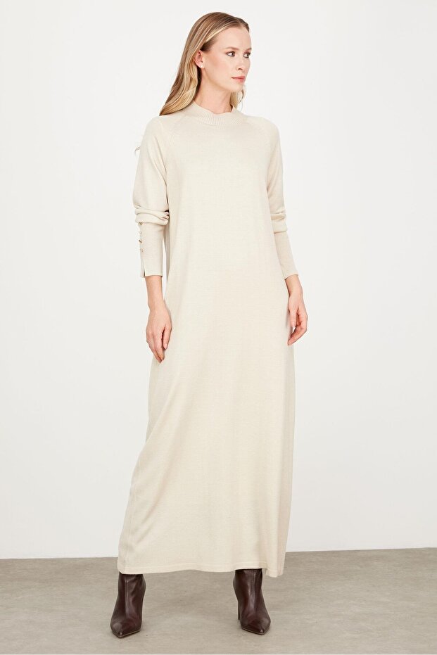 Yarım Balıkçı Basic Triko Elbise BEJ - 2