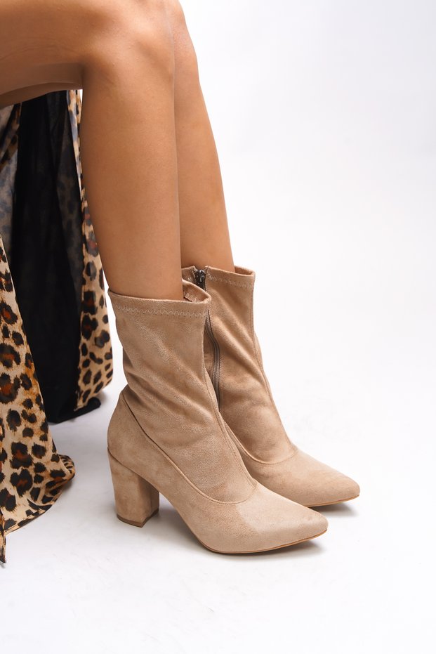 Bhornyh Women's Pointed Toe Thin and High Heel Boots 00125020 Mink Suede