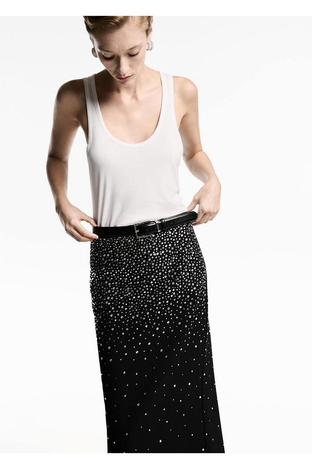 Strass taşlı midi etek - 6