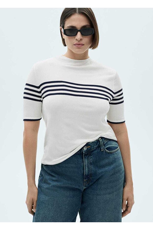 Çizgili Ince Triko Kazak - 7