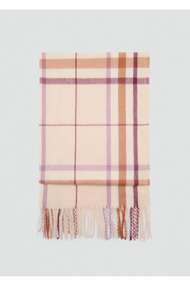 Püsküllü kareli atkı - 2