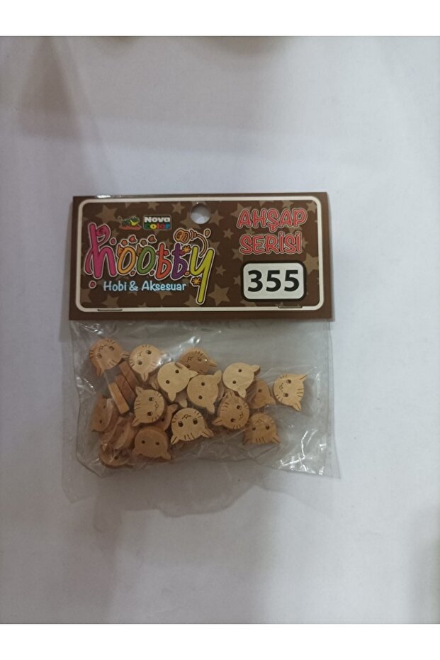 NC-355 نموذج قطة خشبية منقوشة بزر (عبوة واحدة) - 1