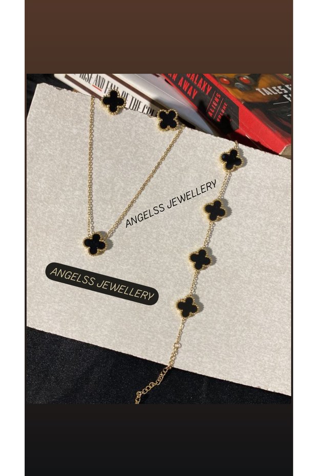 Black Gold Necklace Bracelet Earrings Set (Twin Model Black Gold Necklace Bracelet Earrings Set)