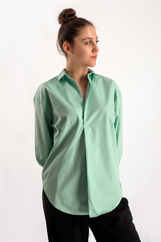 Mint Düğmesiz Gömlek - 1