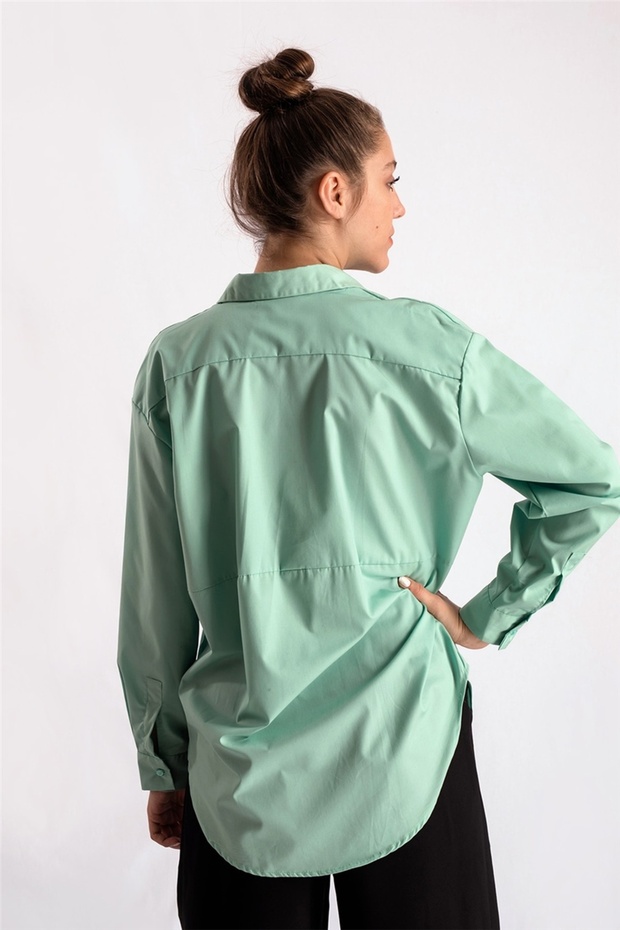 Mint Düğmesiz Gömlek - 3