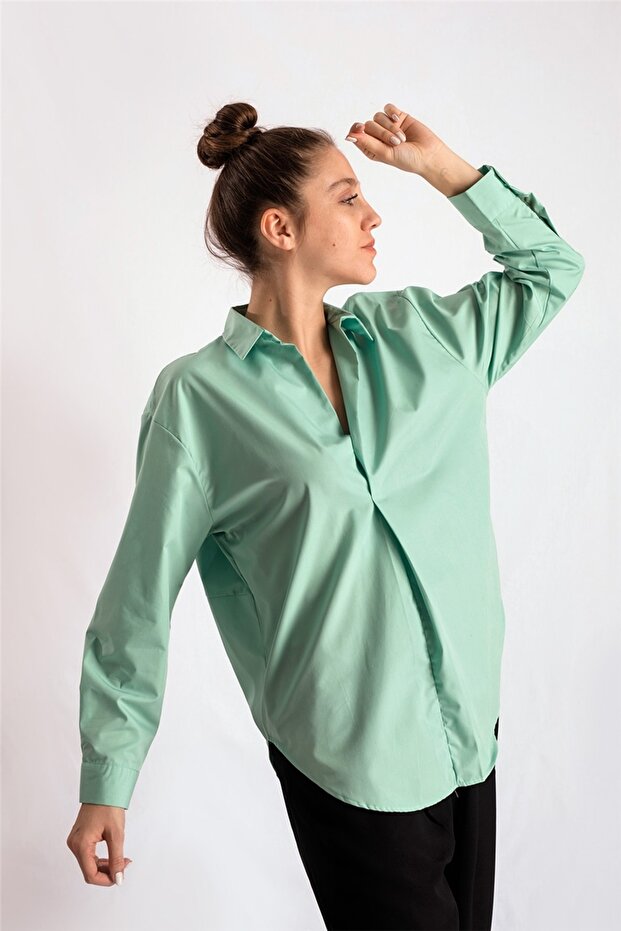 Mint Düğmesiz Gömlek - 4