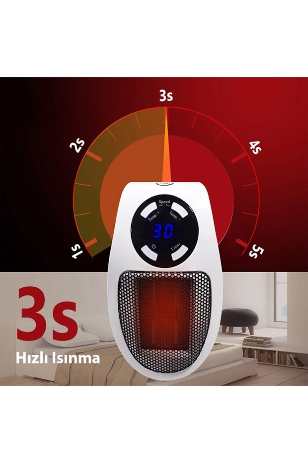 Zaman Ayarlı Kumandalı Priz Tipi Isıtıcı Mini Duvar Tipi Isıtıcı Fanlı 500w Duvar Sobası 220v - 3