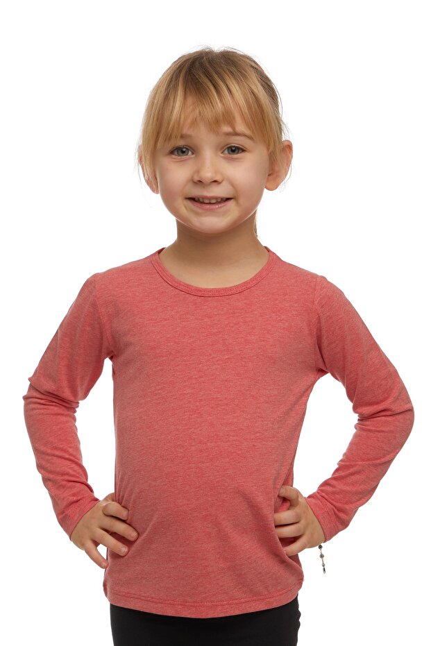 Orange Melange Basic Seasonal Lycra Long Sleeve Girls' T-Shirt
