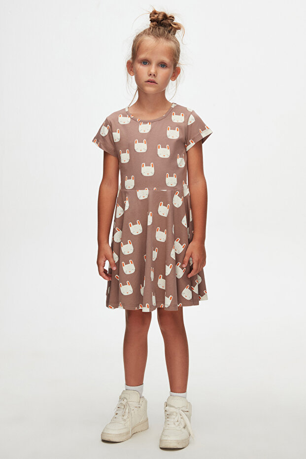 Girl's Print Sleepy Bunny Short Sleeve Dress