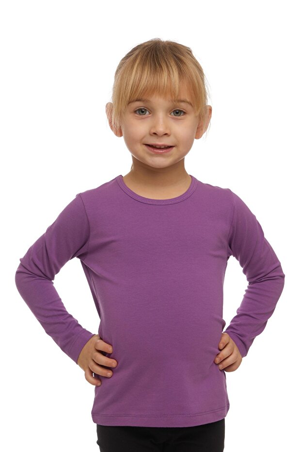Light Purple Basic Seasonal Lycra Long Sleeve Girls' T-Shirt