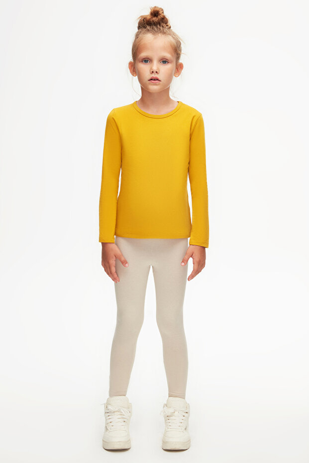 Mustard Basic Seasonal Lycra Long Sleeve Girls' T-Shirt
