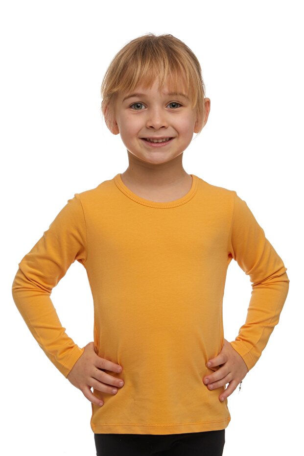 Melon Yellow Basic Seasonal Lycra Long Sleeve Girls' T-Shirt