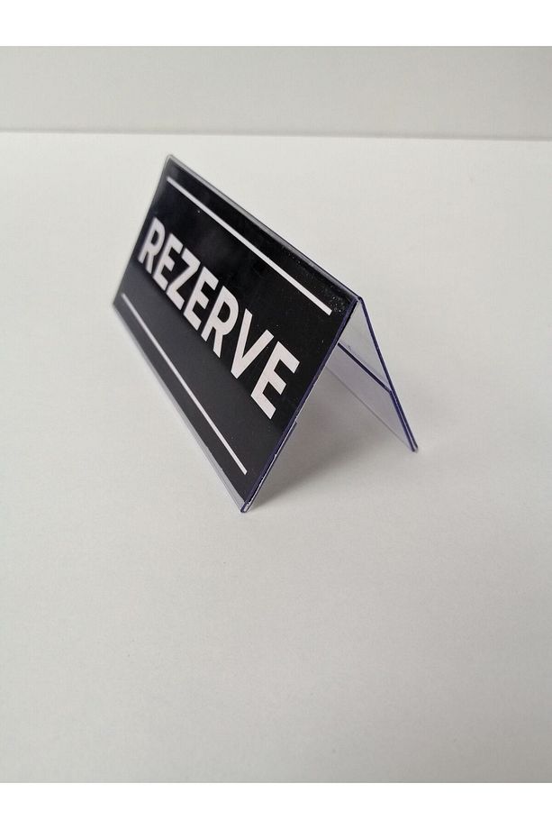 5 Adet Rezerve Yazısı PVC Çift Yön Bilgilendirme Masaüstü Rezerve Aparatı Masa REZERVE Siyah - 5