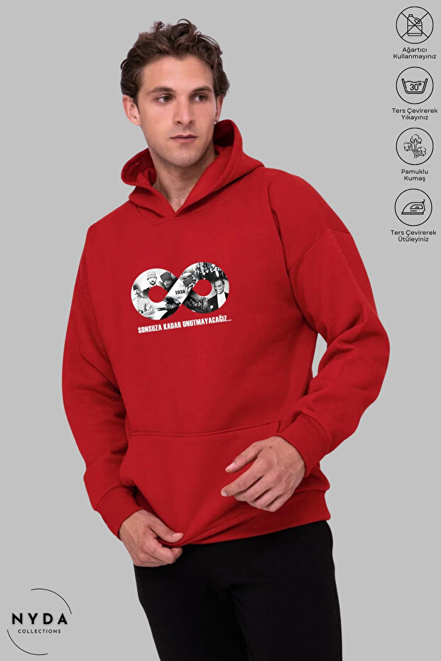 Unisex Hoodie Long Sleeve Ataturk Infinity Printed Hooded Sweatshirt Oversize Cotton