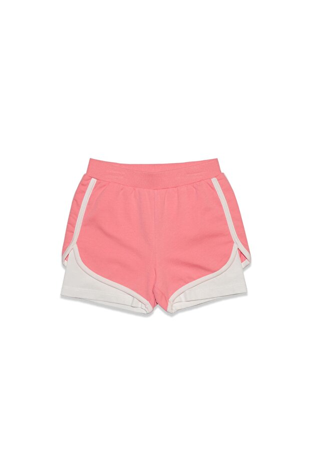 Salmon-Ecru Two-Thread Ribbed Waist Girls' Shorts
