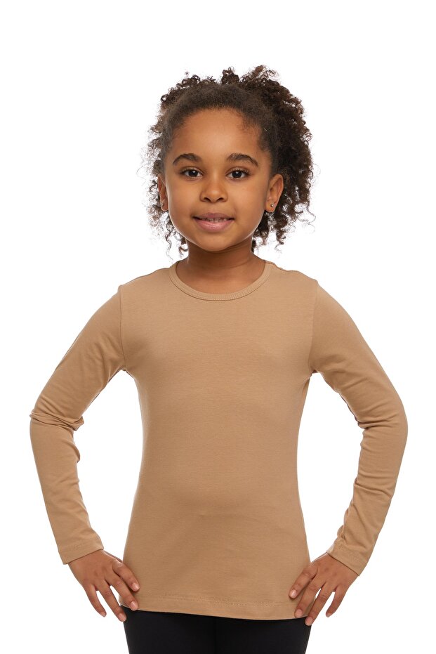Milk Coffee Basic Seasonal Lycra Long Sleeve Girls' T-Shirt