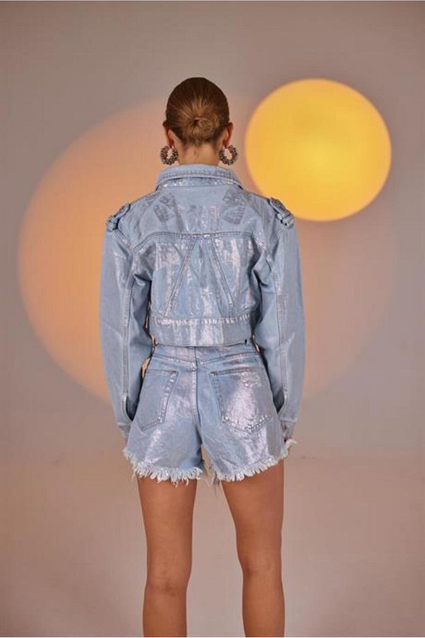 Glossy Jean Şort Mavi - 6