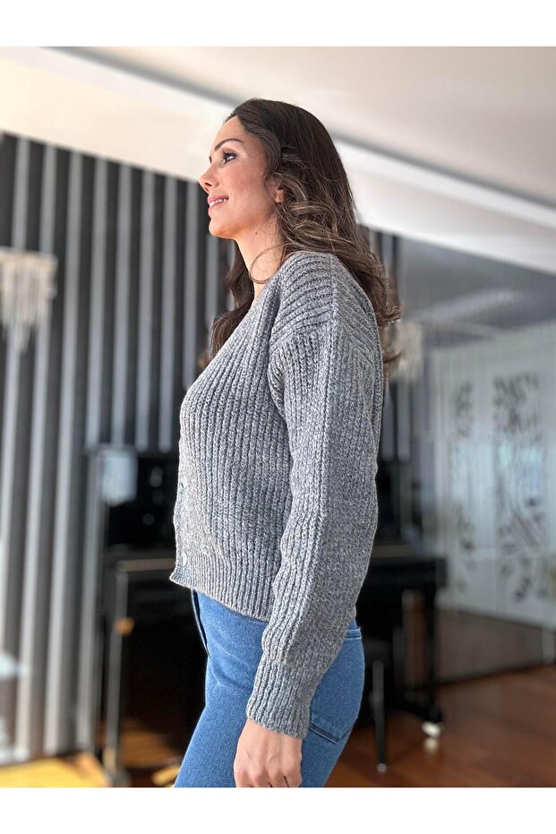 Gray Double Layer Wool Cardigan - 3