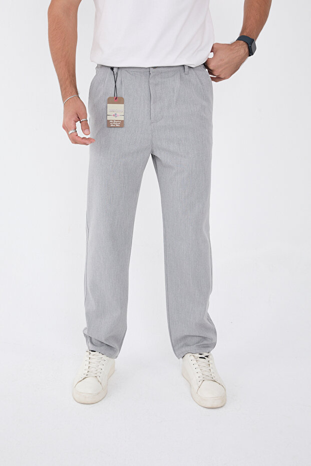 Men's Winter Lycra Baggy Fit Waist Half Elastic Comfortable Gray Fabric Trousers