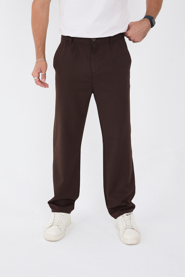 Men's Winter Baggy Trousers Thick Textured Lycra Comfortable Fit Brown