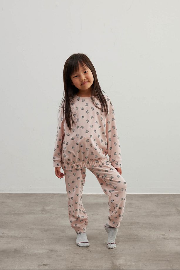 Kız Çocuk Pamuklu Uzun Kollu Pijama Takımı - 1