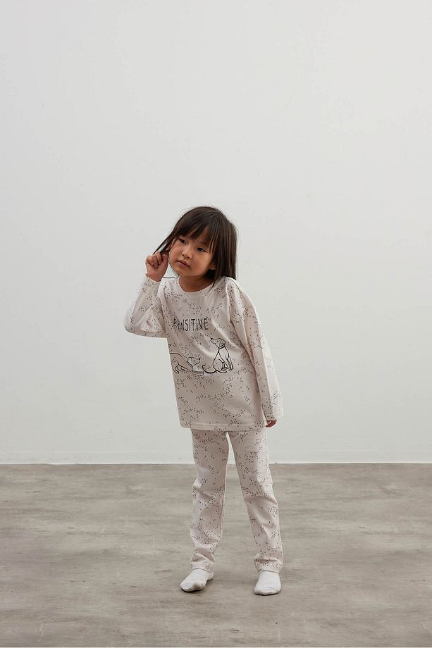 Kız Çocuk Pamuklu Uzun Kollu Tayt Pijama Takımı - 3