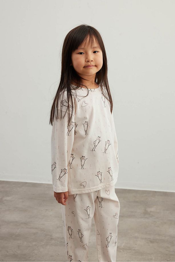 Kız Çocuk Pamuklu Uzun Kollu Pijama Takımı - 3