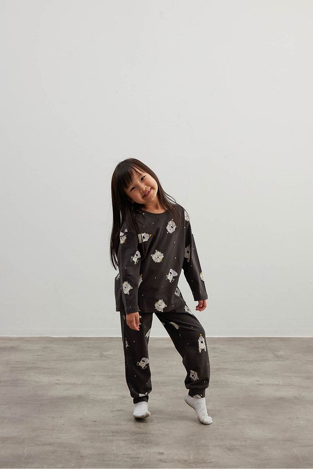 Kız Çocuk Pamuklu Uzun Kollu Pijama Takımı - 3