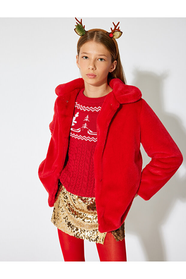 Plush Coat Long Sleeve Double Breasted Collar Snap Closure